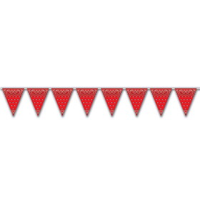 Beistle 57720 Bandana Pennant Banner, red; all-weather; 12 pennants/string, 11" x 12'