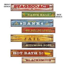 Beistle 57768 Western Sign Cutouts, prtd 2 sides w/different designs, 4" x 24"