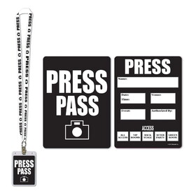 Beistle 57879 Press Party Pass, lanyard w/card holder, 25"