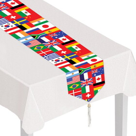 Beistle 57905 Printed International Flag Table Runner, 11" x 6'