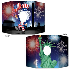 Beistle 57972 Patriotic Photo Prop, prtd 2 sides w/different designs; 1 side Uncle Sam/other side Lady Liberty, 3' 1" x 25"