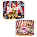 Beistle 57975 Circus Couple Photo Prop, prtd 2 sides w/different designs; 1 side trapeze artist/other side body builder, 3' 1