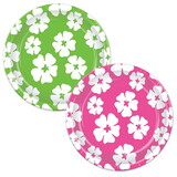 Beistle 58043 Hibiscus Plates, asstd cerise & lime green, 9