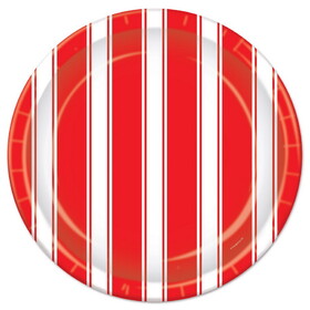 Beistle 58046 Red & White Stripes Plates, 9"