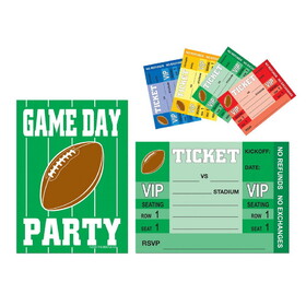 Beistle 58249 Game Day Football Invitations, envelopes included; prtd 2 sides, 4" x 5&#189;"