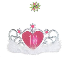 Beistle 60014 Plastic Light-Up 16 Tiara, w/faux gemstones & marabou trim; combs attached