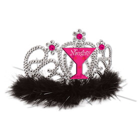Beistle 60175 Plastic Light-Up Naughty Girl Tiara, w/faux gemstones & marabou trim; combs attached