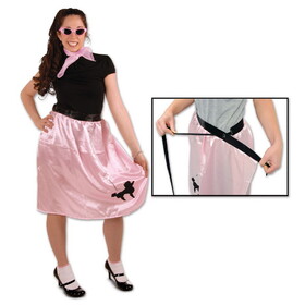 Beistle 60248 Wrap-Around Poodle Skirt, pink w/black poodle; 28 -36 W x 27 L, Adjustable