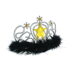 Beistle 60256 Plastic Light-Up Star Tiara, w/faux gemstones & marabou trim; combs attached