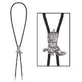 Beistle 60269 Western Bolo Tie, black cord w/silver metal slide & tips, 37