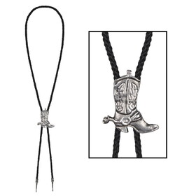Beistle 60269 Western Bolo Tie, black cord w/silver metal slide & tips, 37"