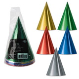 Beistle 60326 Pkgd Foil Cone Hats, asstd colors; medium head size; elastic attached, 6½
