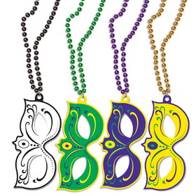 Beistle 60648 Mardi Gras Masks w/Beads, asstd colors, 4" x 7 &#190;" / 33"