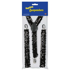Beistle 60812-BK Sequined Suspenders, black; adjustable; one size fits most