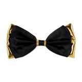 Beistle 60968-BKGD Fabric Bow Tie, black & gold; one size fits most; elastic attached, 3¾