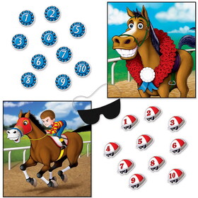 Beistle 60974 Horse Racing Party Games, blindfold mask w/10 jockey helmets & 10 award ribbons included, 19" x 17&#189;"