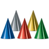 Beistle 66001 Foil Cone Hats, asstd colors; medium head size; elastic attached, 6½