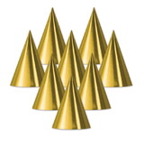 Beistle 66002-GD Foil Cone Hat, gold; medium head size; elastic attached, 6½