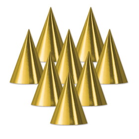 Beistle 66002-GD Foil Cone Hat, gold; medium head size; elastic attached, 6&#189;"