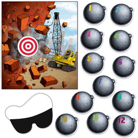Beistle 66028 Pin The Wrecking Ball On The Crane Game, blindfold mask & 12 wrecking balls included, 19" x 16&#189;"