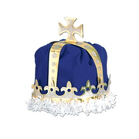 Beistle 66109-B Royal King's Crown, blue; velvet-textured velour/one size fits most