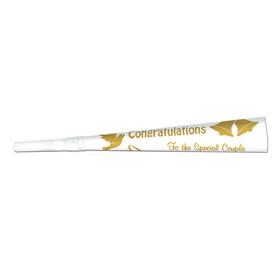 Beistle 66200G100 Printed Wedding/Anniversary Trumpets, white w/gold print; packed in white carton w/picture label, 9"