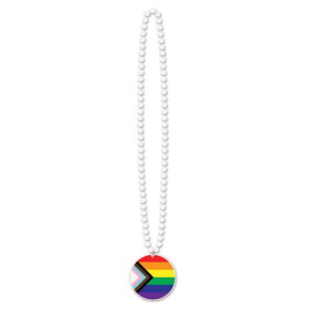 Beistle 66519 Beads w/Printed Pride Flag Medallion, 33"