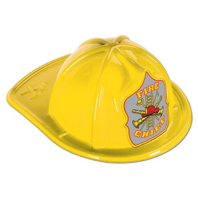 Beistle 66784S-Y Yellow Plastic Fire Chief Hat, silver shield; medium head size; elastic attached