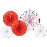 Beistle 70017 Assorted Paper & Foil Decorative Fans, asstd red & white; 2-9 , 2-12 , 1-16 , Asstd