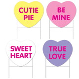 Beistle 70574 Plastic Candy Heart Yard Signs, 4 metal H stakes included; all-weather; assembly required, 11½