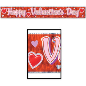 Beistle 70880 Met Happy Valentine's Day Fringe Banner, prtd 1-ply PET fringe, 8" x 5'