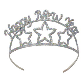 Beistle 80146 Glittered Metal Happy New Year Tiara, 2 attachable combs included