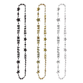 Beistle 80588BKGDS Happy New Year Beads-Of-Expression, asstd black, gold, silver, 36"