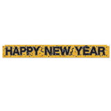 Beistle 80880-GD Metallic Happy New Year Fringe Banner, gold; prtd 1-ply PVC fringe, 7½