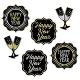 Beistle 88017-BKGDS Happy New Year Cutouts, black, gold, silver; prtd 2 sides/glitter print 1 side, 7½