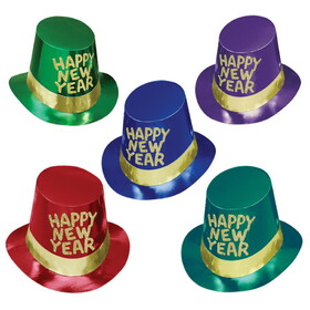 Beistle 88152-25 Gold Coast Hi-Hats, asstd colors w/gold foil band; one size fits most