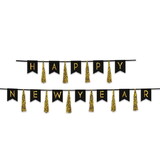 Beistle 88315-BKGD Happy New Year Tassel Streamer, black & gold; can use each piece separately or combine to create 1 streamer, 13