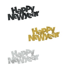 Beistle 88320 Jumbo Happy New Year Fanci-Fetti, black, gold, silver, 2&#188;" x 4&#190;"