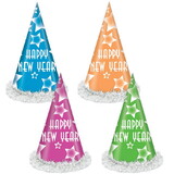 Beistle 88328-25 Happy New Year Party Hats, asstd colors; one size fits most; elastic attached, 12