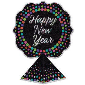 Beistle 88502 3-D Happy New Year Centerpiece, glitter print; assembly required, 12&#189;" x 9"