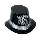 Beistle 88618-C25 Black Hi-Hat w/Glittered HNY, silver glitter & band; one size fits most