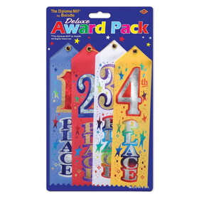 Beistle AAP02 1st/2nd/3rd/4th Place Award Pack Ribbons, 2" x 8"