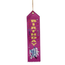Beistle AR081 Birthday Star Award Ribbon, 2" x 8"