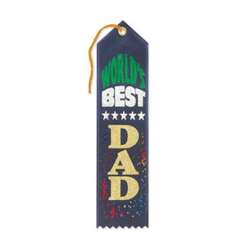 Beistle AR121N World's Best Dad Award Ribbon, navy, 2" x 8"