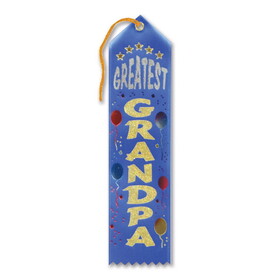 Beistle AR127B Greatest Grandpa Award Ribbon, blue, 2" x 8"