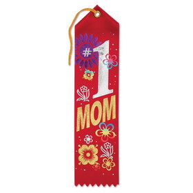 Beistle AR215 #1 Mom Award Ribbon, 2" x 8"