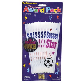 Beistle ASP01 Soccer Award Pack, Includes: 1-2 Satin Button & 8-2 x 7&#189; Ribbons, Asstd