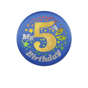 Beistle BN055B My 5th Birthday Satin Button, blue, 2"