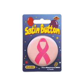 Beistle BN400 Pink Ribbon Satin Button, 2"
