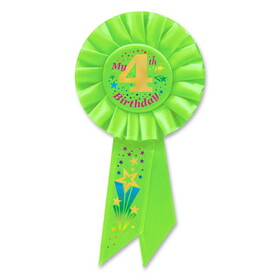 Beistle RS054 My 4th Birthday Rosette, lime green, 3&#188;" x 6&#189;"